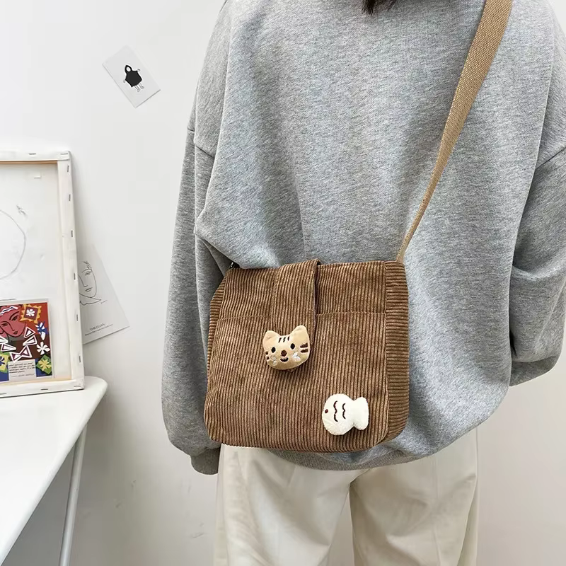 YoudaYoung Fashion Women Bags Corduroy Mini Phone Pouch Classic Messenger Bag Solid Color Simple Shopping Crossbody Pack