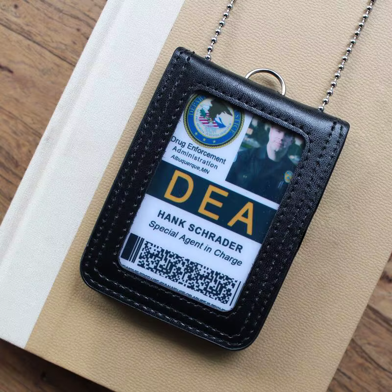 NEW Hong Kong style Reporter Police Military Neck Badge ID Credit Card Holder Leather Name tag Cases Pouch