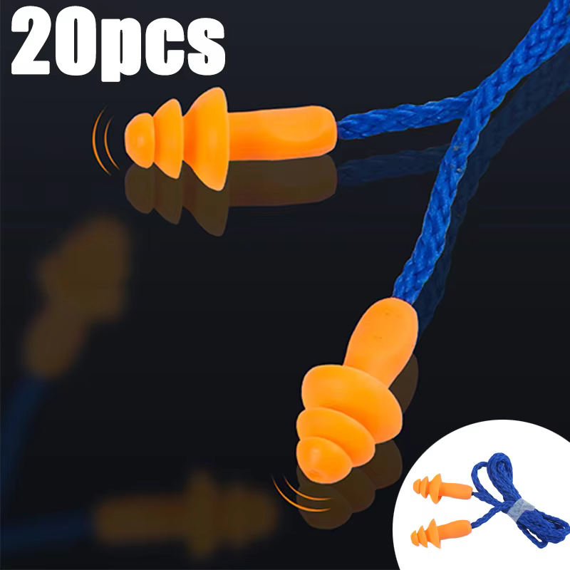 20pcs Soft Silicone Corded Ear Plug Protector Reusable Hearing Protection Noise Reduction Safe Work Comfortable Earplugs Earmuff