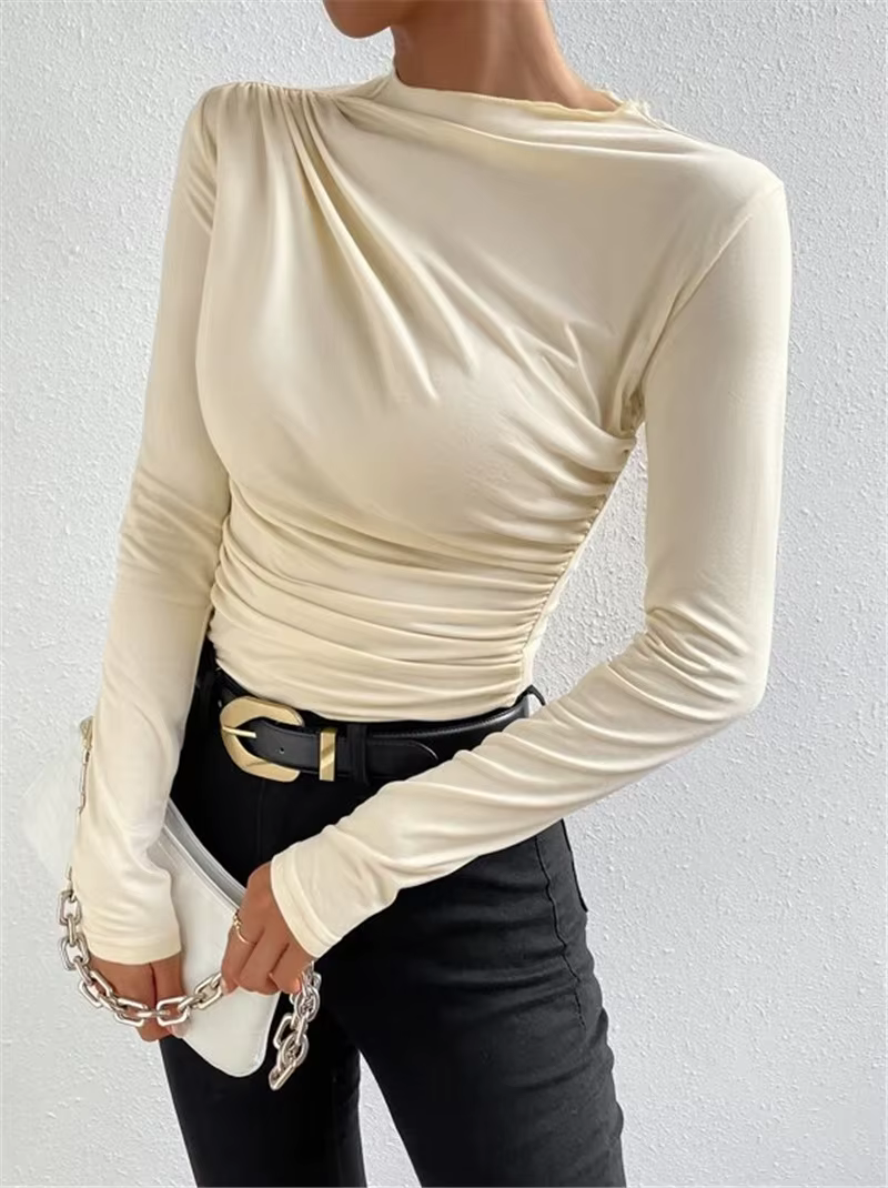 Women's Long Sleeve Top y2k 2000s Solid Color Slim T-shirt Elegant Basic Tees Blouses Korean Popular Clothes 2024 Summer