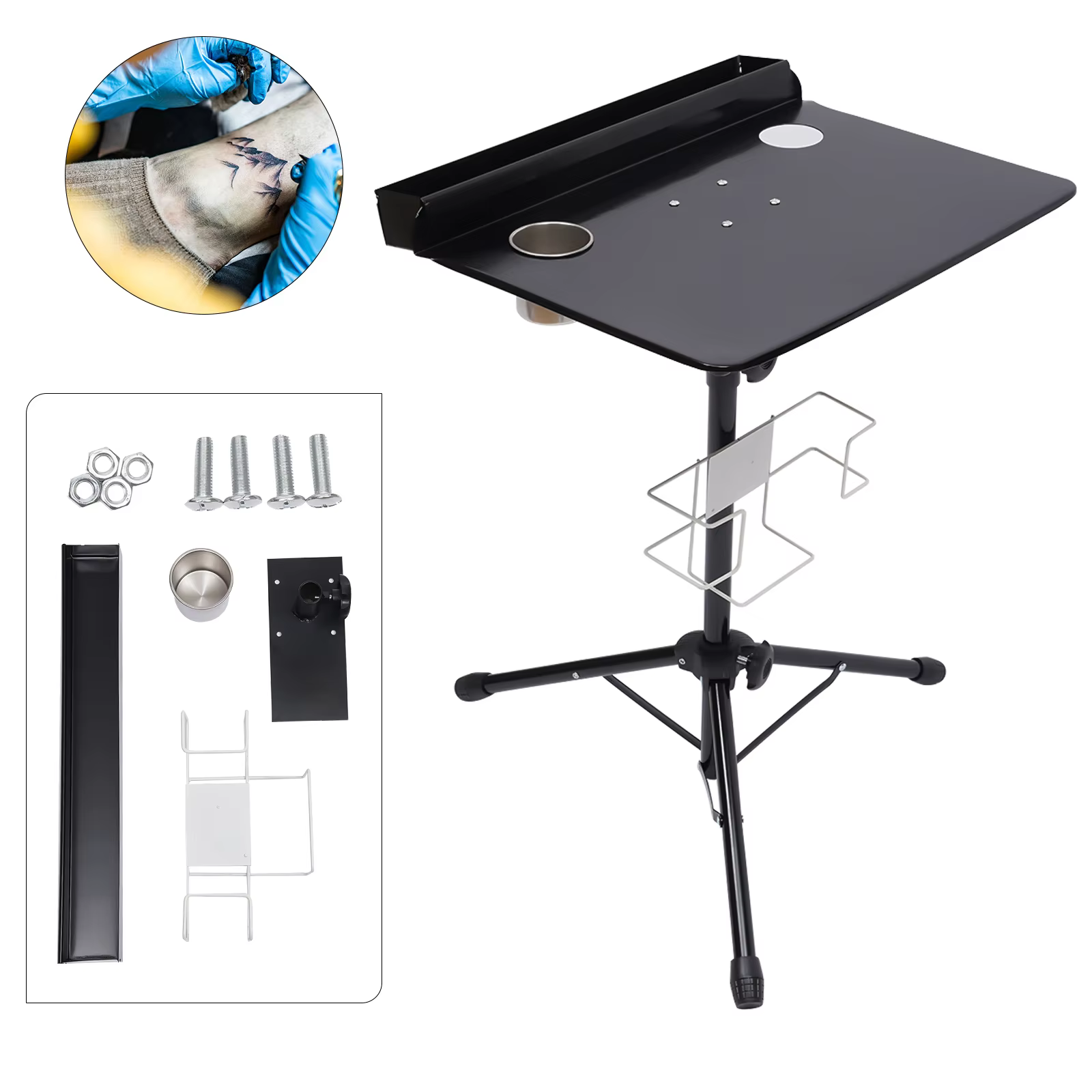 Tattoo Armrest Stand Portable Foldable Tattoo Work Station Tattoo Mobile Display Stand Workstation Tray Height Adjustable