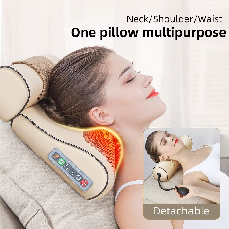 Jinkairui Neck Massage Pillow Electrical Cervical Traction Massager Wormwood Hot Compress Relief Back Shoulder Body Health Care