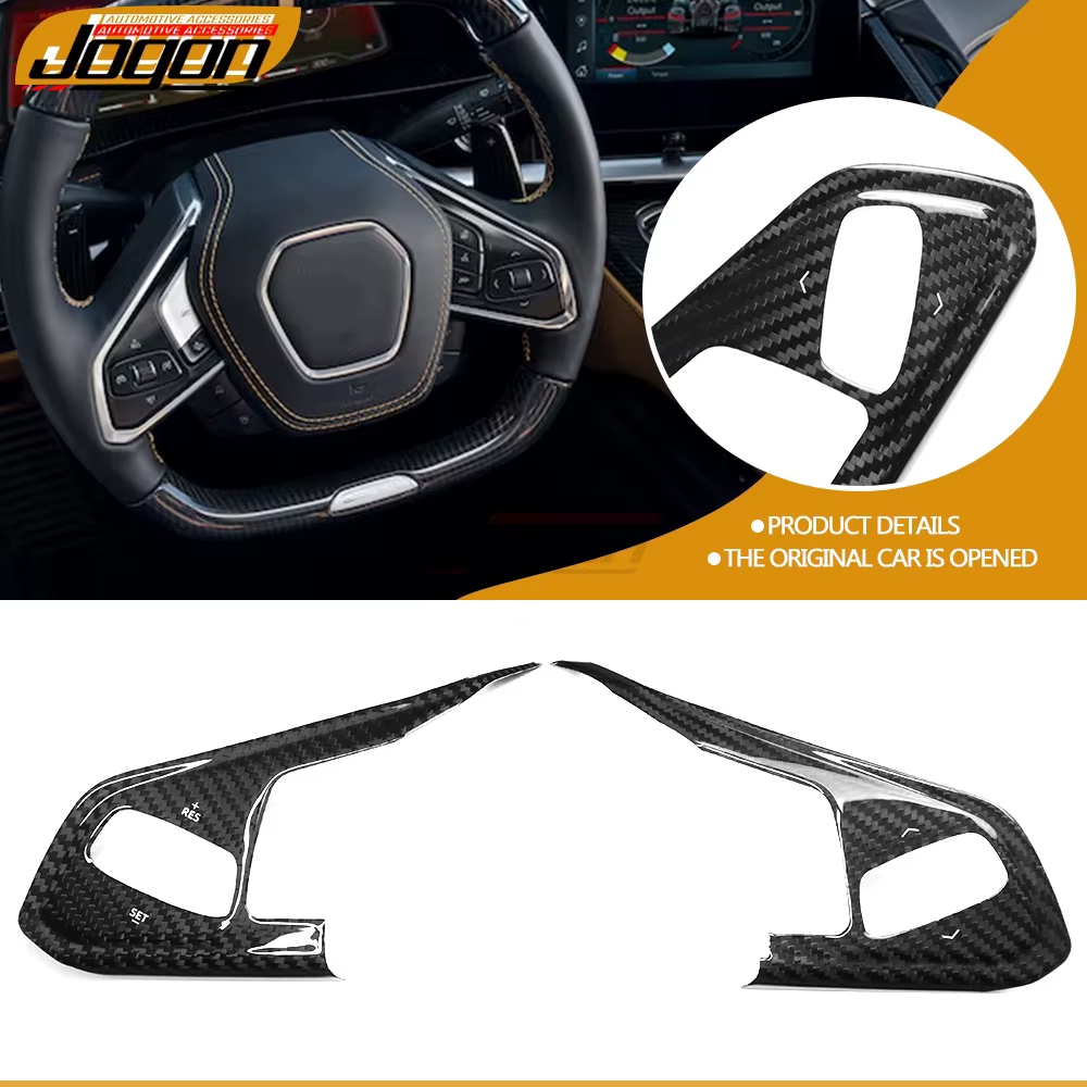 Real Dry Carbon Interior Steering Wheel 3 Buttons Cover For Chevy For Chevrolet Corvette C8 Stingray Coupe 3LT 1LT Z06 Z51 2024+