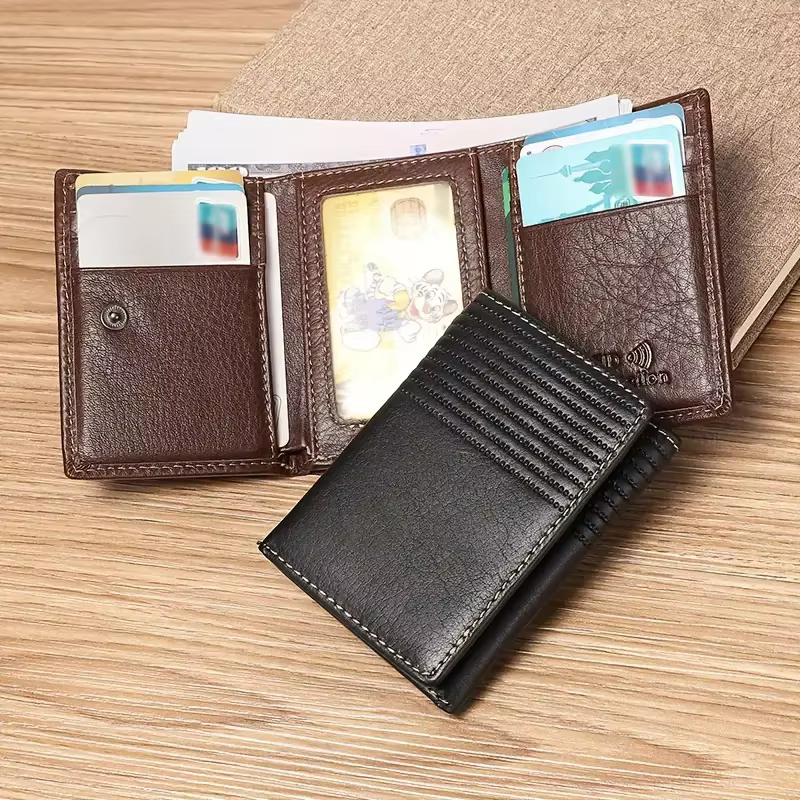 Rfid Blocking Genuine Leather Wallets For Men Retro Short Multi-functional ID Credit Card Holder