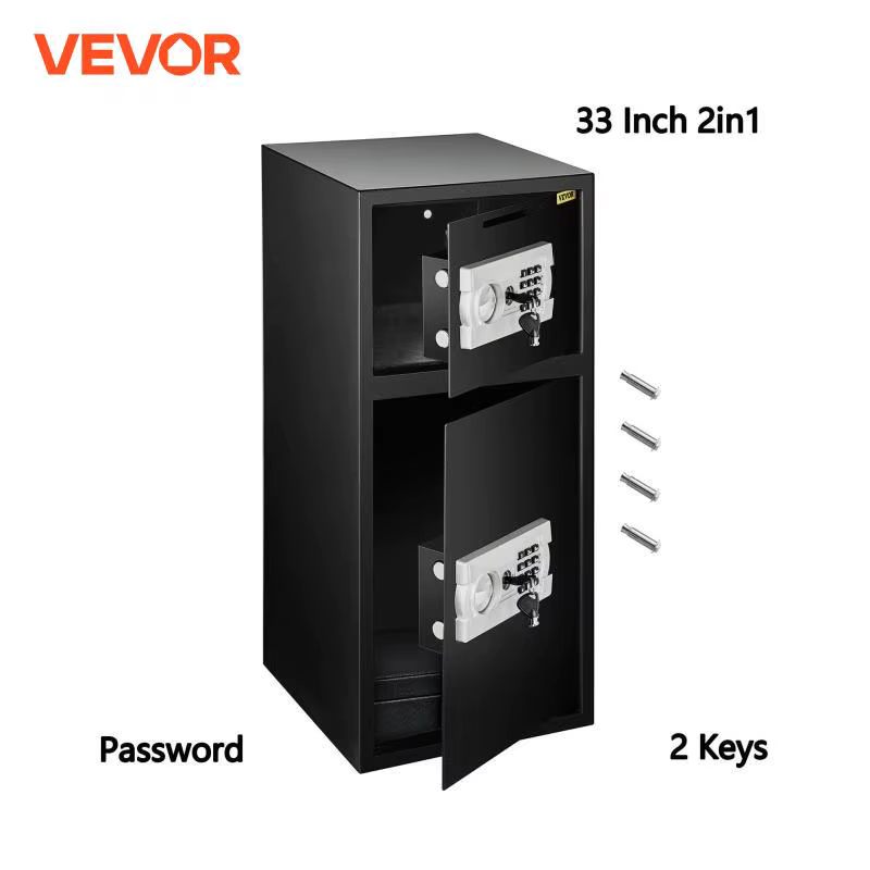 VEVOR 33" Double Door Safe Deposit Box Secret Hidden Piggy Bank Steel Separate Storage Space Electronic Lock Use for Office Home