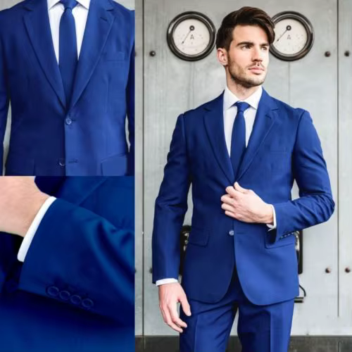 New Royal Blue Elegant Groom Wears Peak Lapel Tuxedo Custom Made Men Wedding Suit Fashion Men's 2 Pieces Sset (Jacket+Pants)