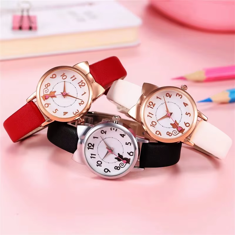 *new style* Watch for children*  Women's wristwatch Children Watch Casual Girl Kids Cute Leather Strap Cat Watches