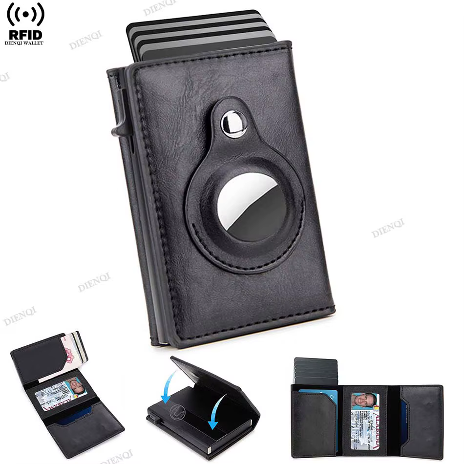Retro Minimalist Men's AirTag Wallet RFID Credit Card Holder Men Wallet Pop Up Multi Credit Card Holder for Apple AirTag Traker