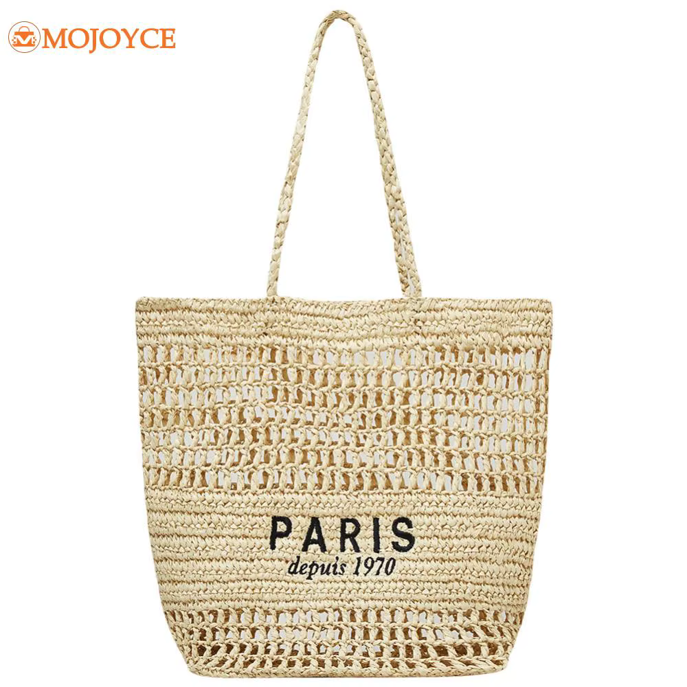 Luxury Design Women Plaited Raffia Straw Tote Bag 2024 Summer Hollow Out Woven Fashion Shoulder Bags Large Capacity Knitting Bag