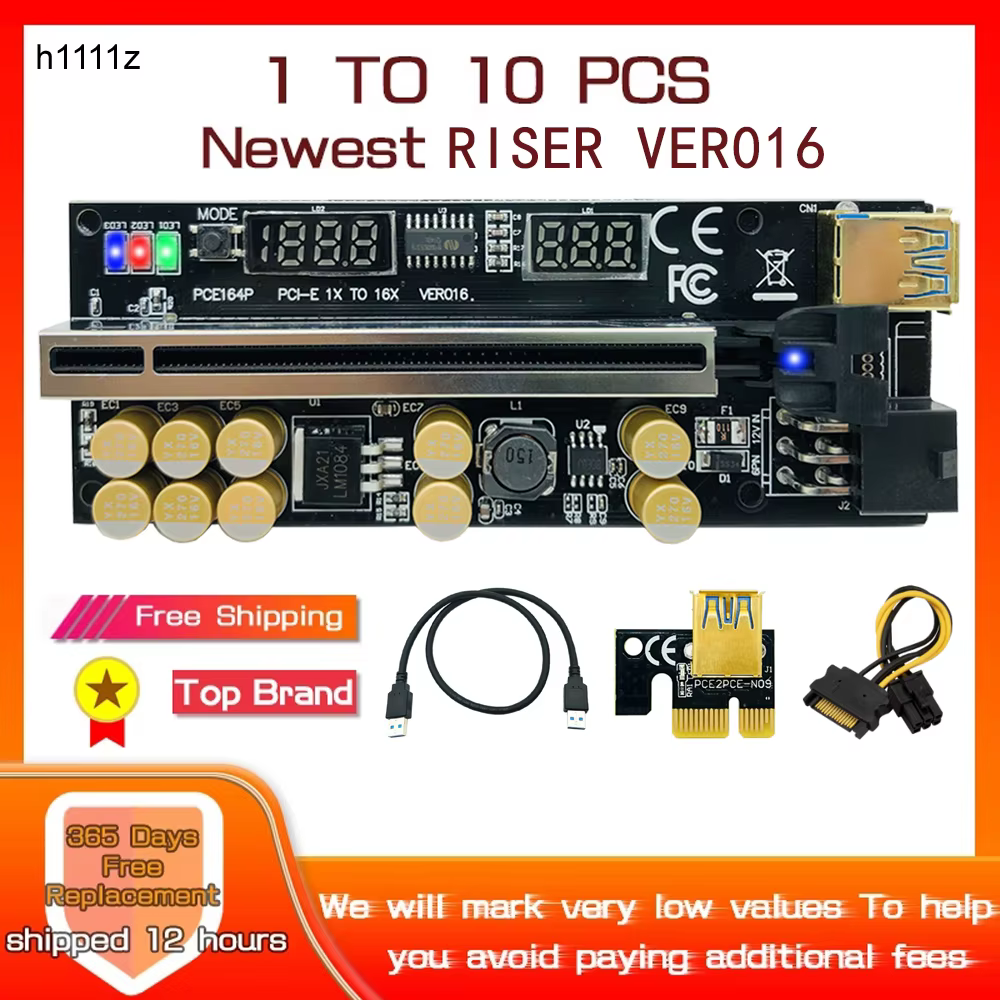 1-10PCS PCIE Riser for Video Card Riser 016 USB 3.0 Voltage Temperature GPU Riser PCI Express X16 Extender 6Pin Power for Mining