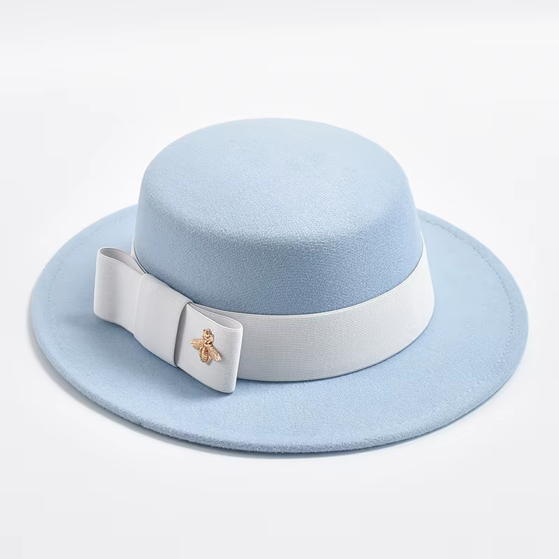New Fedora Hat for Women Elegant Fashion Formal Wedding Decorate Church Cap Flat Top Bow Party Jazz Hat Chapeau Femme