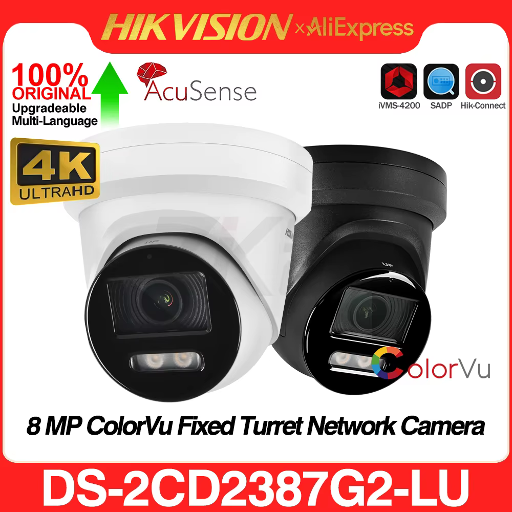 Hikvision Original 4K Color IP Camera DS-2CD2387G2-LU 8MP Turret ColorVu CCTV Camera 24/7 Colorful Image Built-in Mic Audio IP67