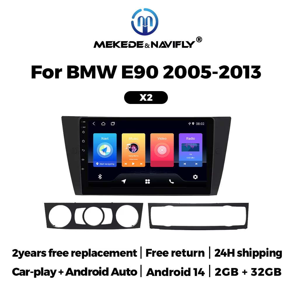 MEKEDE&NAVIFLY Android 14 2GB+32GB For BMW E90 2005-2013 2years free replacement Free return 24H shipping Car-play+Android Auto