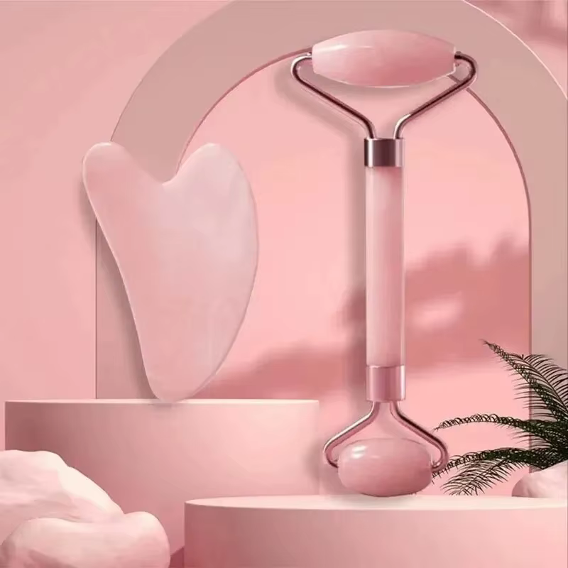 Facial Massager Double-headed Roller Beauty Stick Heart-shaped Scraping Sheet Pink Full Body Massage Tool Facial Massage Roller