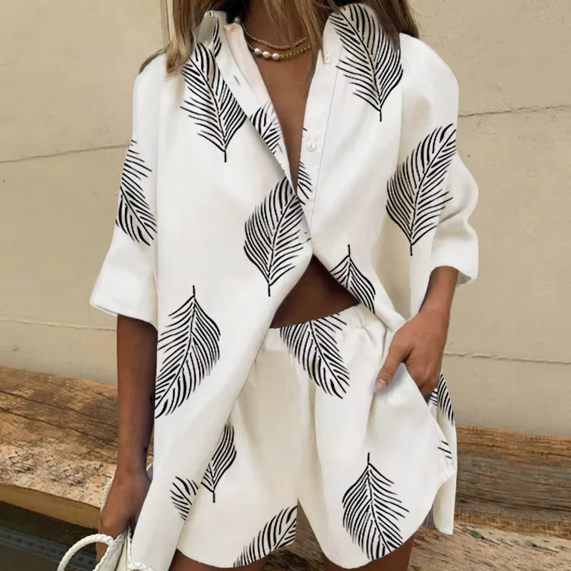 Women Two Piece Set Casual Bohemian Beach Vacation Shirts Short 2 Piece Sets For Women's Summer Loose Print Suit Outfites 2024