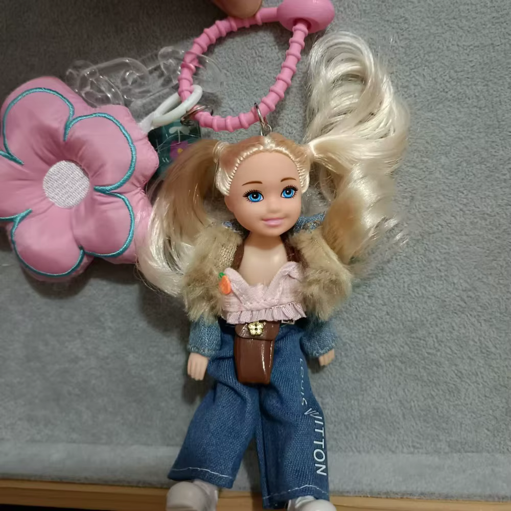 Princess Doll Pendant Keychain Backpack Hanging Ornament DIY Change Clothes Bag Charm Car Key Ring Bag Decor for Barbie Doll