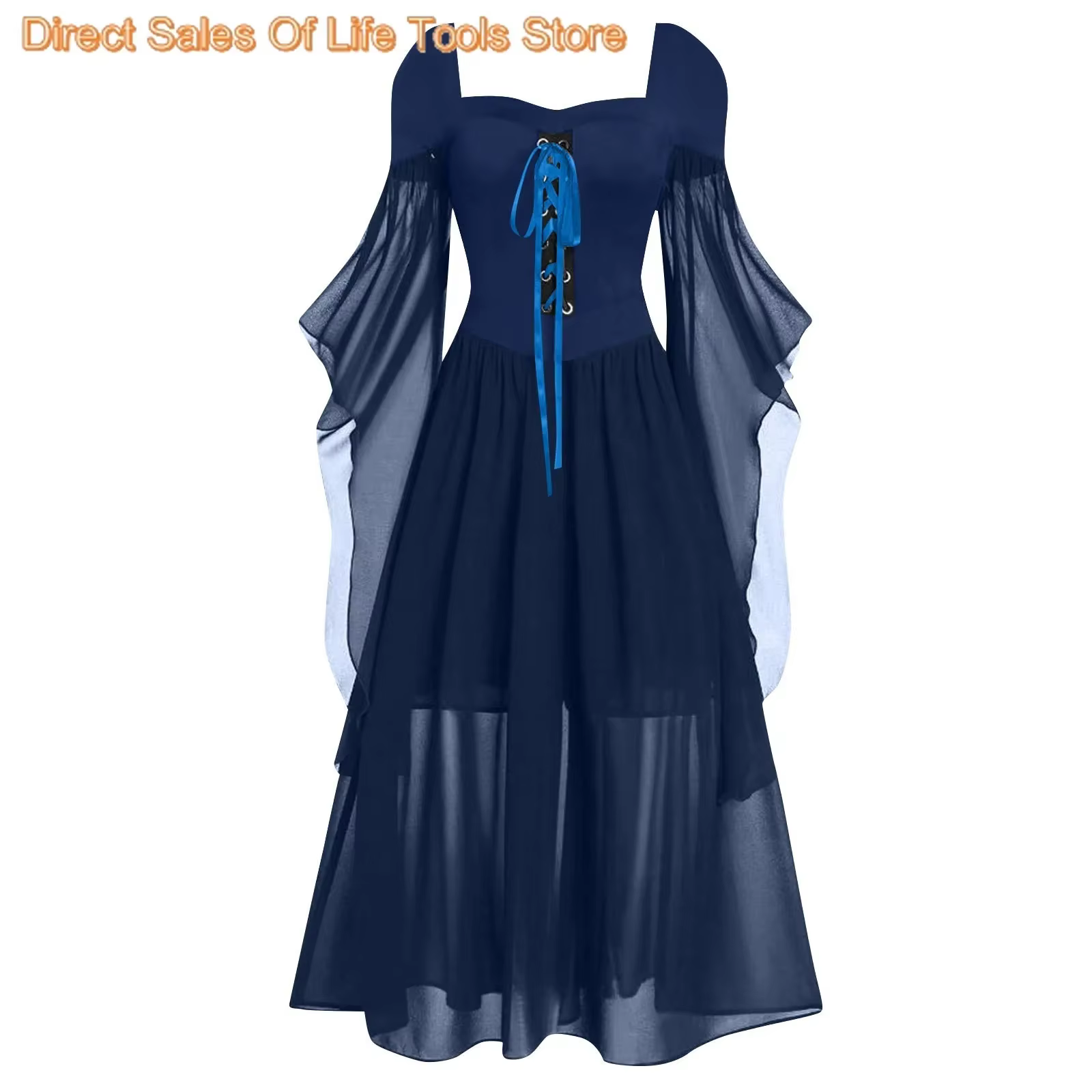 2024 New Medieval Witch Dress For Women Halloween Carnival Women Plus Size Cold Shoulder Butterfly Sleeve Halloween Gothic Dress