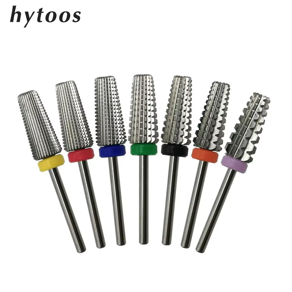HYTOOS 5 in 1 Carbide Bit 3/32 Two-Way Tapered Nail Drill Bits   Straight Cut Milling Cutter For Manicure Nails Accessories
