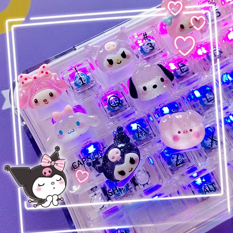 Diy Sanrio Translucent Keycap for Cross Axis Mechanical Keyboards Female Love Kuromi Key Cover
