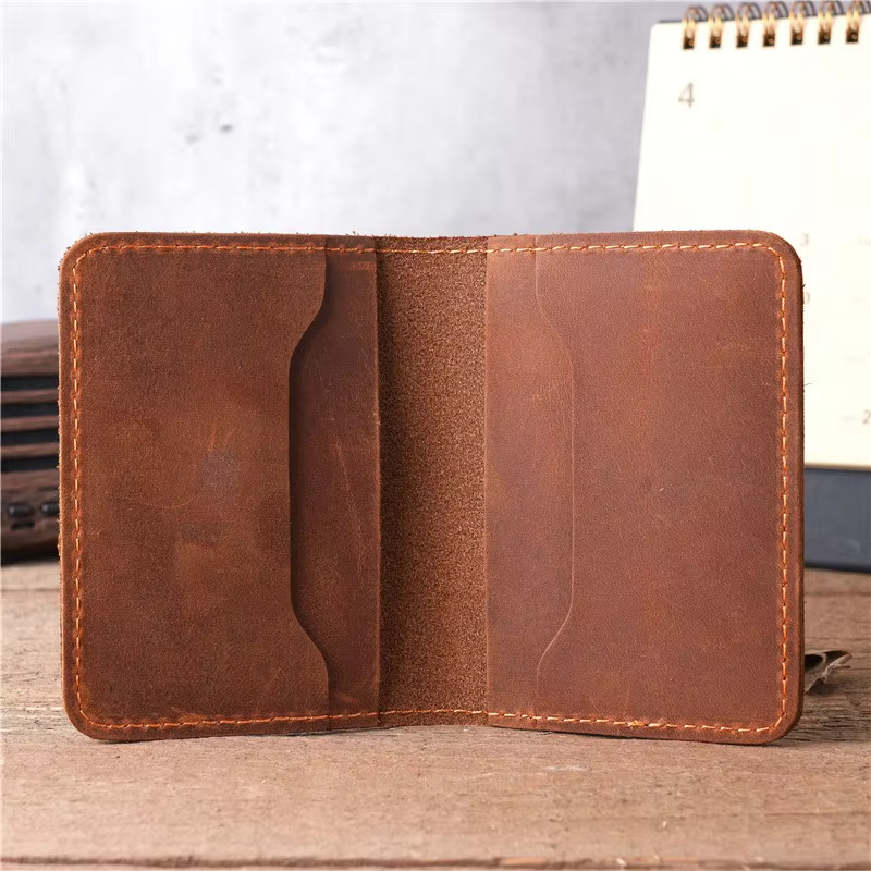 NT001 NEW 100% Genuine Cow Leather Crazy Horse Full Grain Mens Womens ID Holder Bank Credit Multi Slot Slim Money Cash Card Case