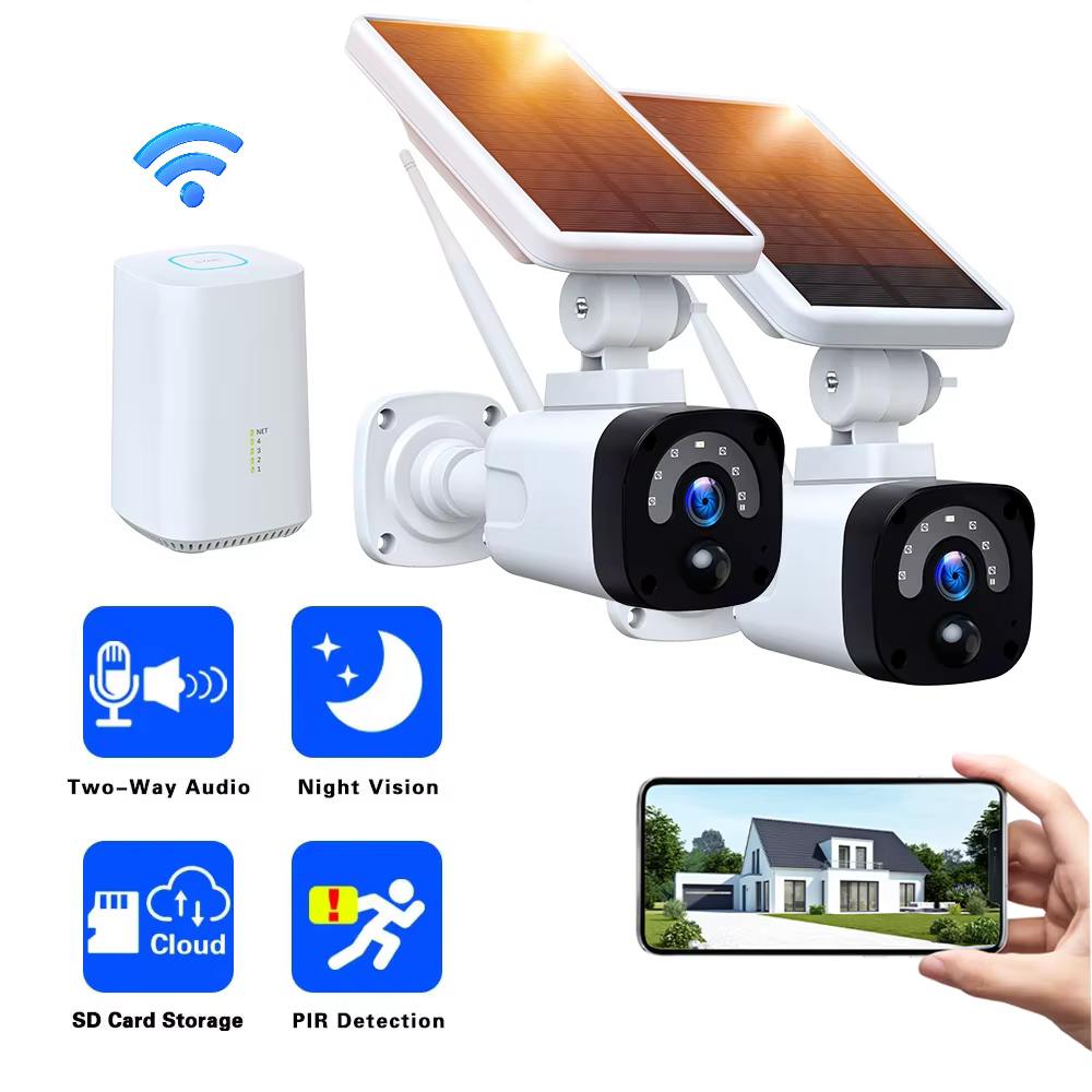 Solar Powered Wireless Security Camera System WiFi Camera Kit 4MP IP Battery Cameras Audio 4CH NVR Video Surveillance Set