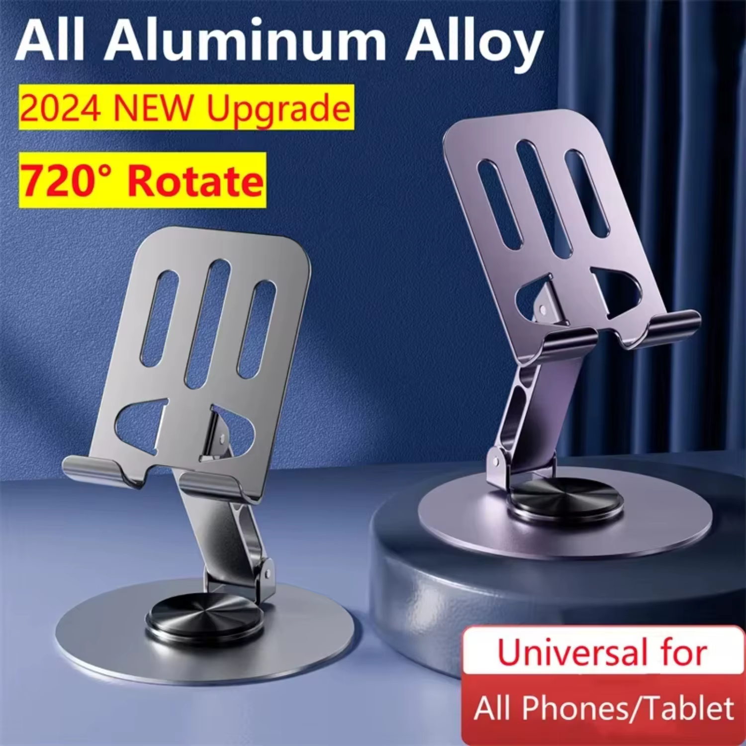 Aluminum alloy portable tablet craddle for mobile phone, 720 rotating, flexible folding laser desktop live