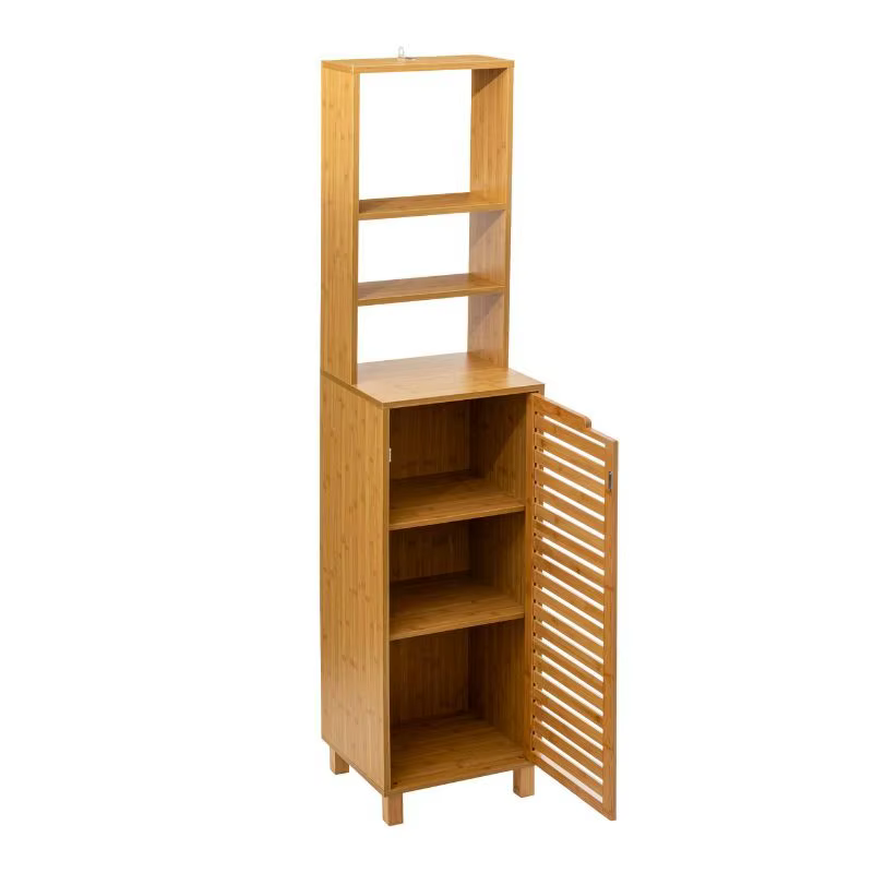 Miroytengo high shelf with door and 6 hollow Sicela Brown 36x168x33cm in bamboo brown Color modern and functional-storage and style