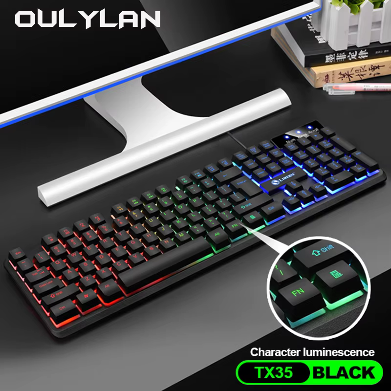 LIMEIDE Upgraded GTX350 Glow Keyboard and Mouse Kit USB Wired 104 Keys Cap Cover Keyboards Mouse Set for Home Office Computer