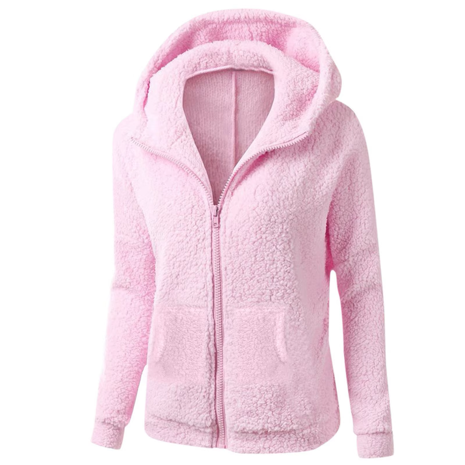 Women'S Fashion Solid Colour Sweatshirt Loose Hooded Plush Zip Up Jacket Top Blusas Femininas Tendencia 2024 Ropa Mujer Juvenil