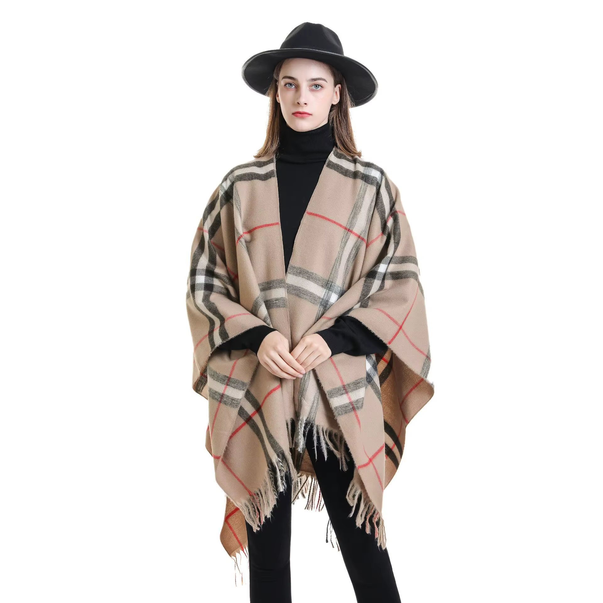 New Gradient Plaid Shawl Draped with Cloak for Autumn and Winter Warm Blanket with Tassels Suitable for Women Gifts