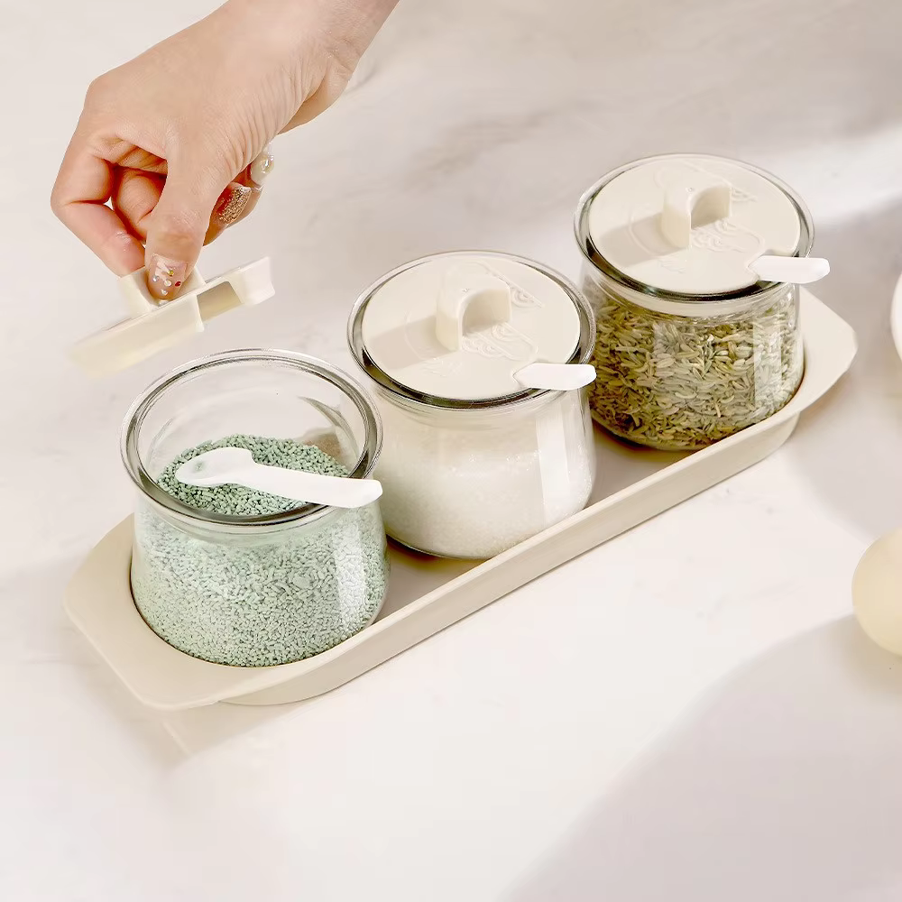 Glass spice container set with shelf Mini seasoning container coufang imported kitchen supplies airtight storage/lunch box seasoning bottle/oil bottle