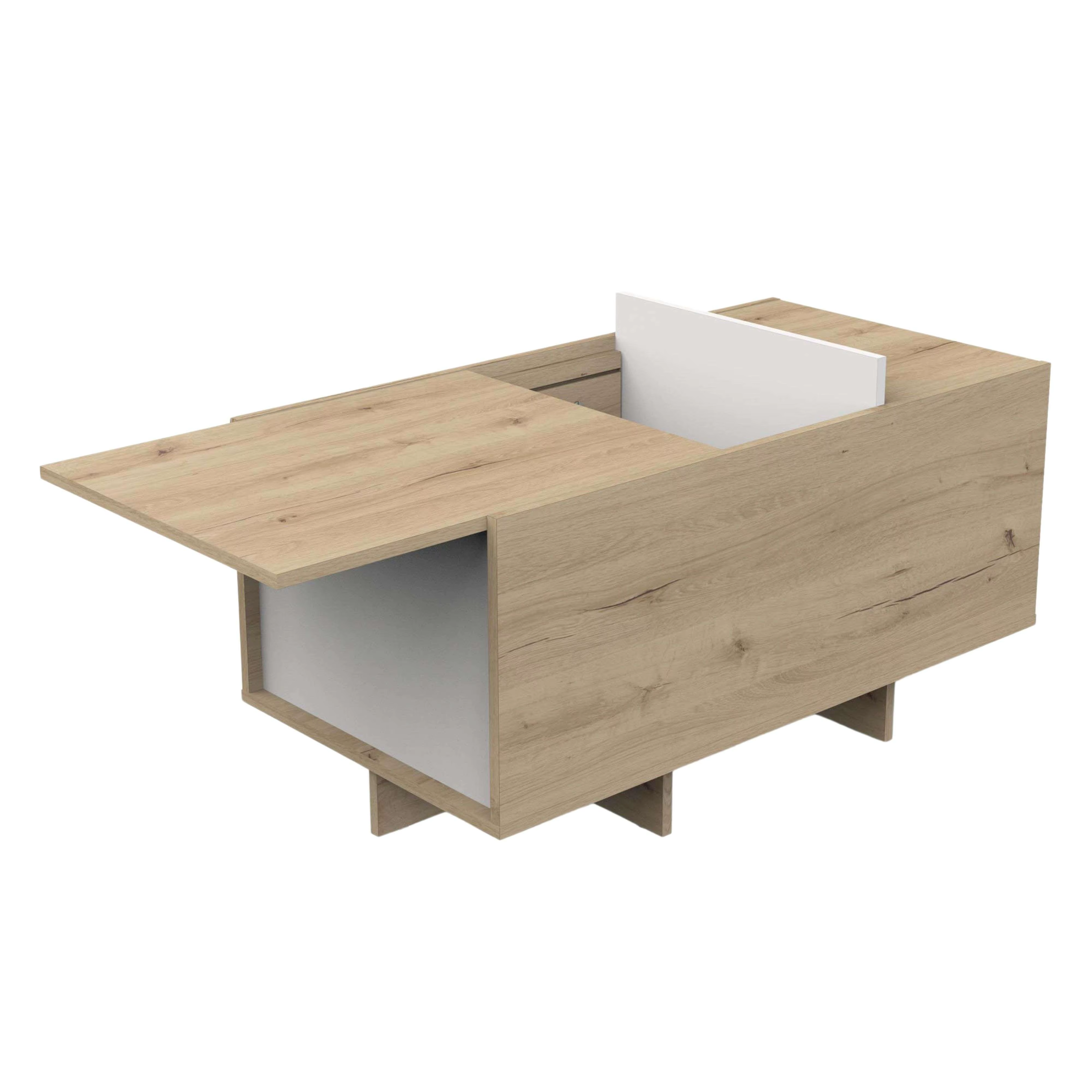 Miroytengo coffee table Lead 1 door, sliding door, 1 hollow oak Artisan and White