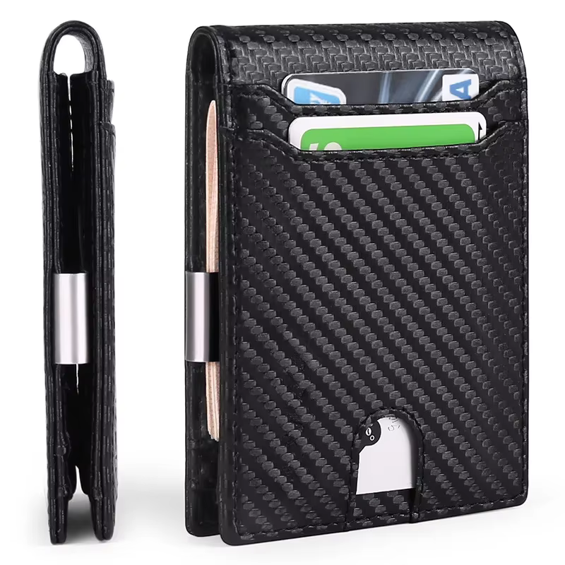 Slim Carbon Anti-theft Mens Wallet with Money Clip with Card Holder Slim Minimalist Wallet  for Cards and Cash