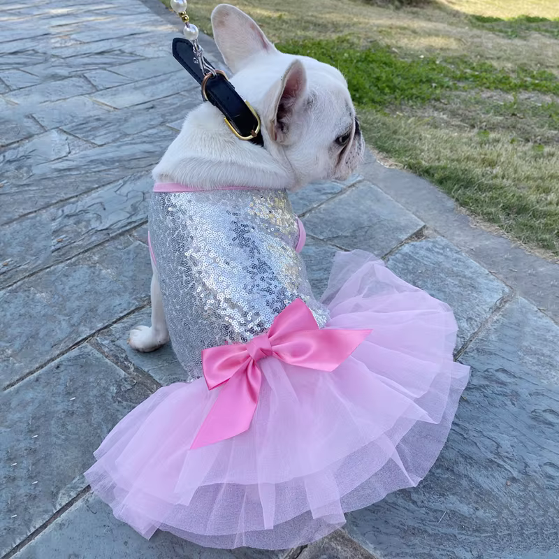 Elegant Sequin Princess Dress for Small Dogs Tutu Style with Bowknot Clothes for Teddy Pug Chihuahua Shih Tzu Yorkshire