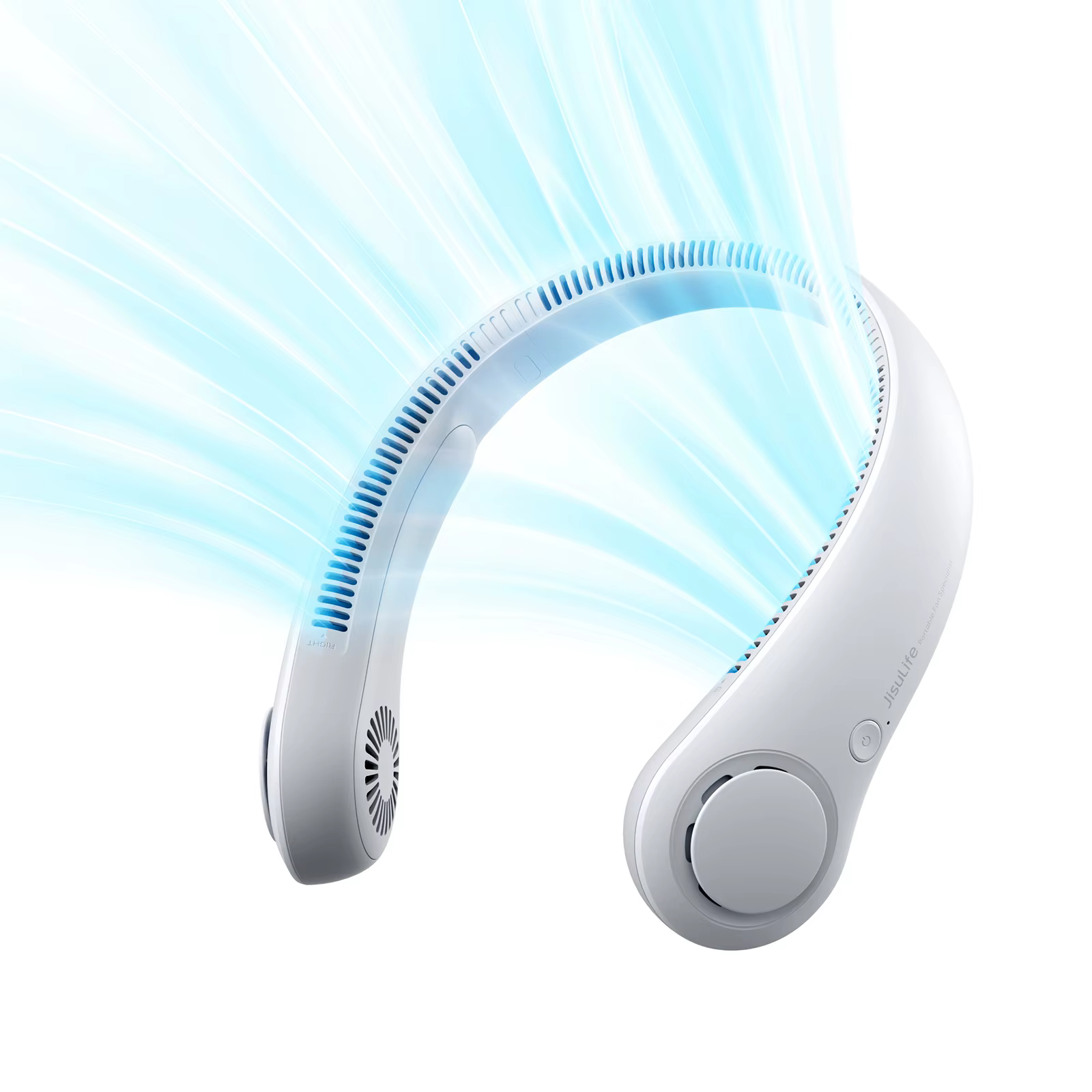 JISULIFE Portable Neck Fan, 4000 mAh Battery Rechargeable,5 Speeds Adjustable,Twistable Hands-Free Bladeless Neckband for Sports