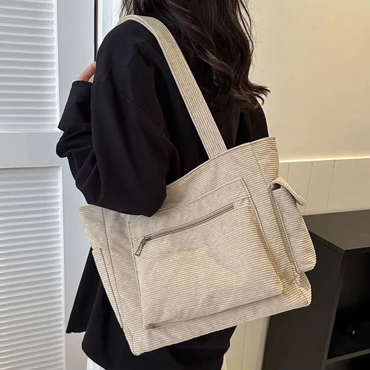 Corduroy Versatile Tote Handbag Retro Lightweight Underarm Bags Women's Casual Shopping Bags Large Capacity Ladies Shoulder Bags