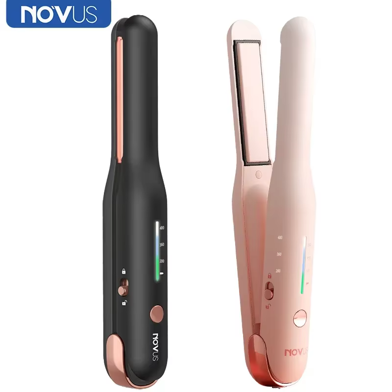 NOVUS Cordless Hair Straightener and Curler 2 in 1 USB Mini Ceramics Fast Heating Portable Flat Iron Hair Tools  for Travel