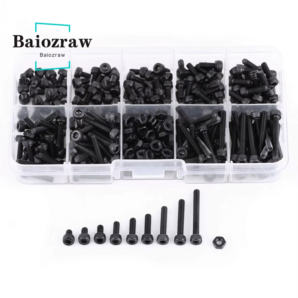3D Printer Screw 280 pcs M3 Cap Head Hex Socket Bolt Screw Nut DIN912 Black Steel 304 Stainless Steel Hexagon Cylinder Bolt Kits