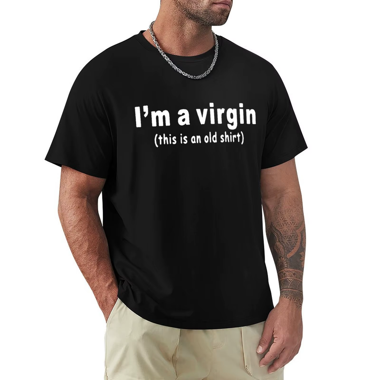 Funny I'm A Virgin This Is An Old T-Shirt Mens Short Sleeves Hip Hop Printed Sex Party T Shirts Top Tees Streetwear