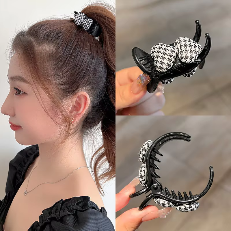 2022 New Checkerboard Round Hairpin For Girls Female High Ponytail Clip Small Back Head Clip Headdress Fashion Hair Accessories