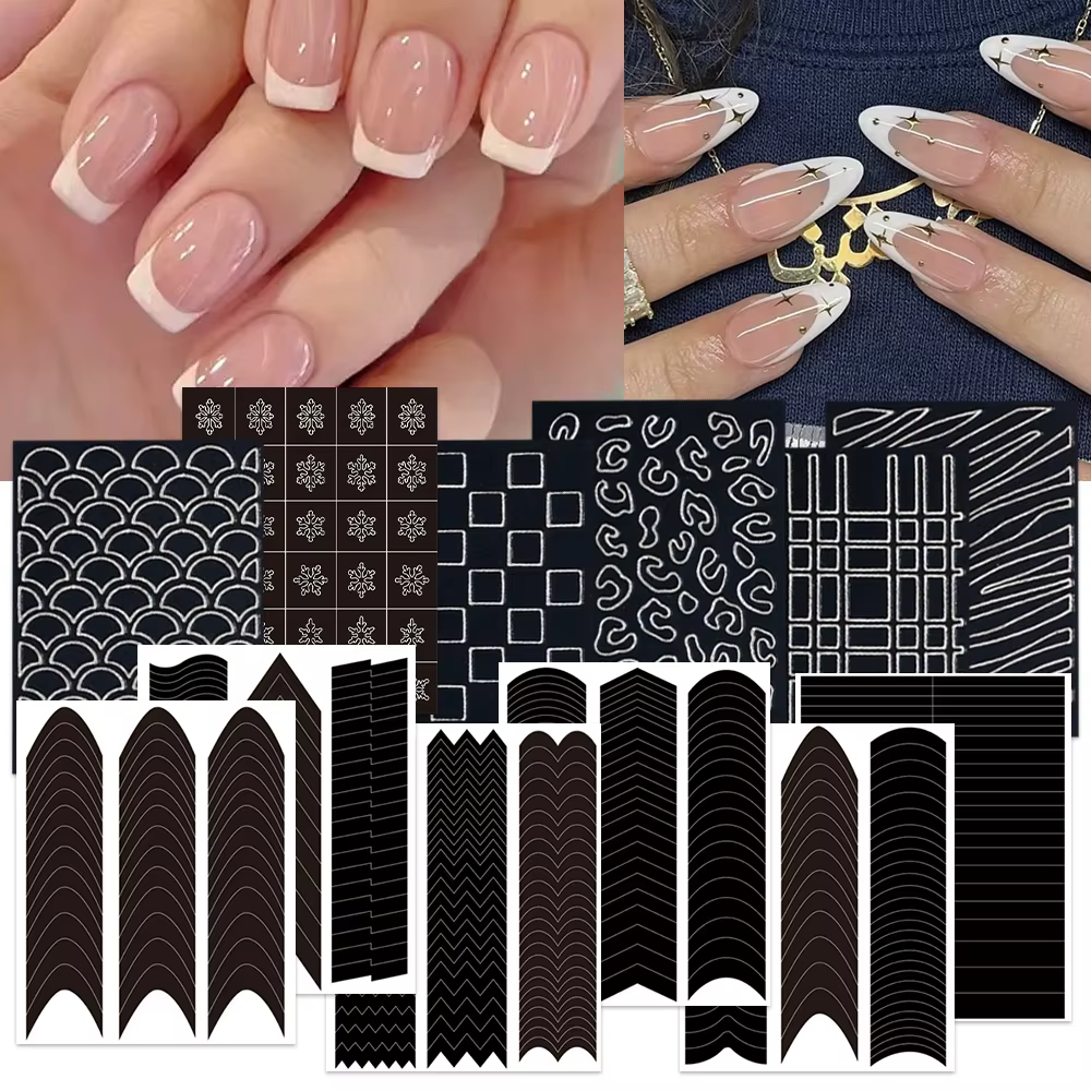 Nail Art Stencils Stickers Nail Charms Art Tools Decorations Supplies French Manicure Spray Template Nail Auxiliary Sticker