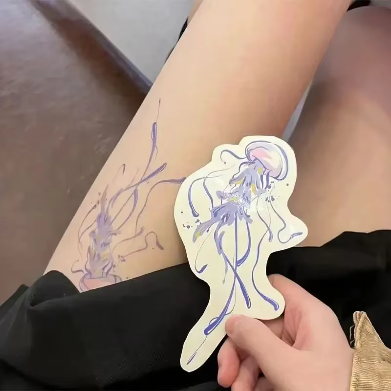 Cartoon Jellyfish Temporary Tattoo for Woman Thigh Waterproof Sticker Cartoon Y2K Butterfly Fake Tattoos Festival Art Tatuaje