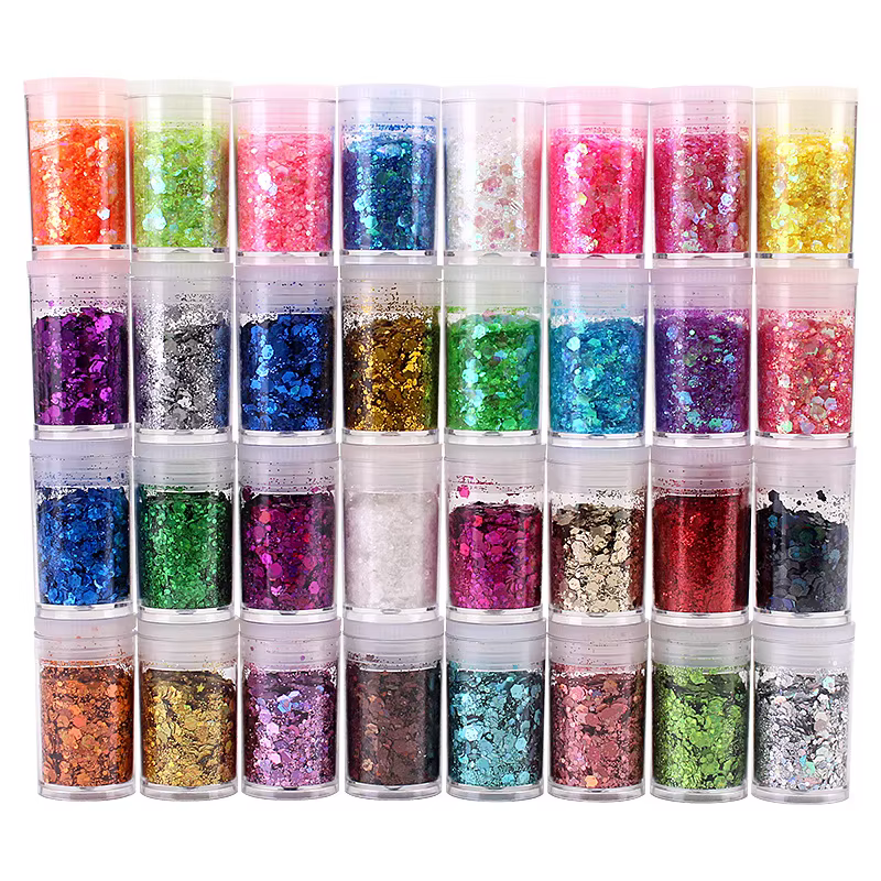 3g*32Boxes Laser Nail Art Glitter Sequins Mixed-Size Hexagon Rainbow Mermaid Paillettes Face/Body/Manicure Chunky&Fine Flakes #&