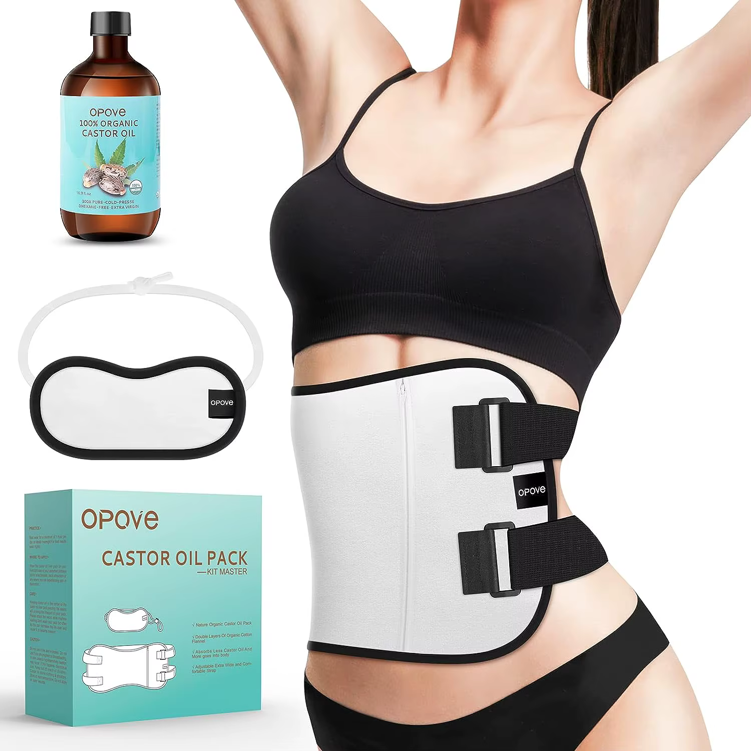 OPOVE Castor Oil Pack Wrap -2 Pack Organic Cotton Flannel Castor Oil Packs,Reusable kit for Liver Detox, Fibroids Thyroid Neck