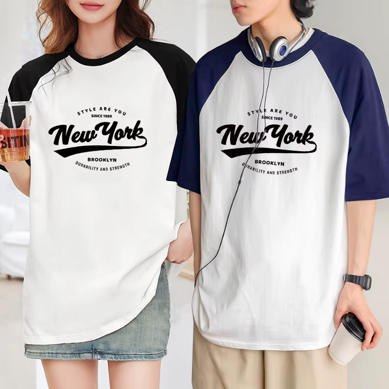 Men and women's academy Na Grand Nmyeon 100% New York-type overfitting half-sleeved T-shirt Long Tea M ~ 2XL self-made TS2694