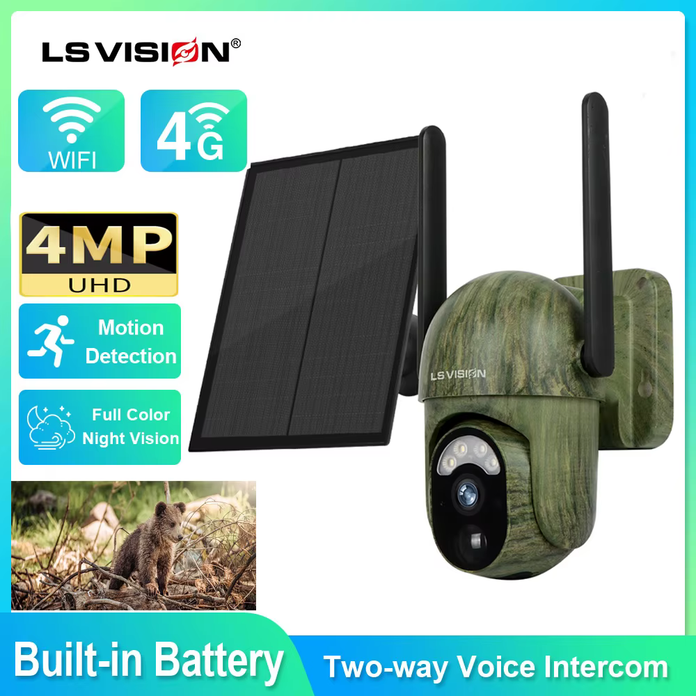 LS VISION 2K 4G Solar Security Camera Wireless Outdoor Human/Animal Detection Night Vision Waterproof Wildlife Hunting Camera