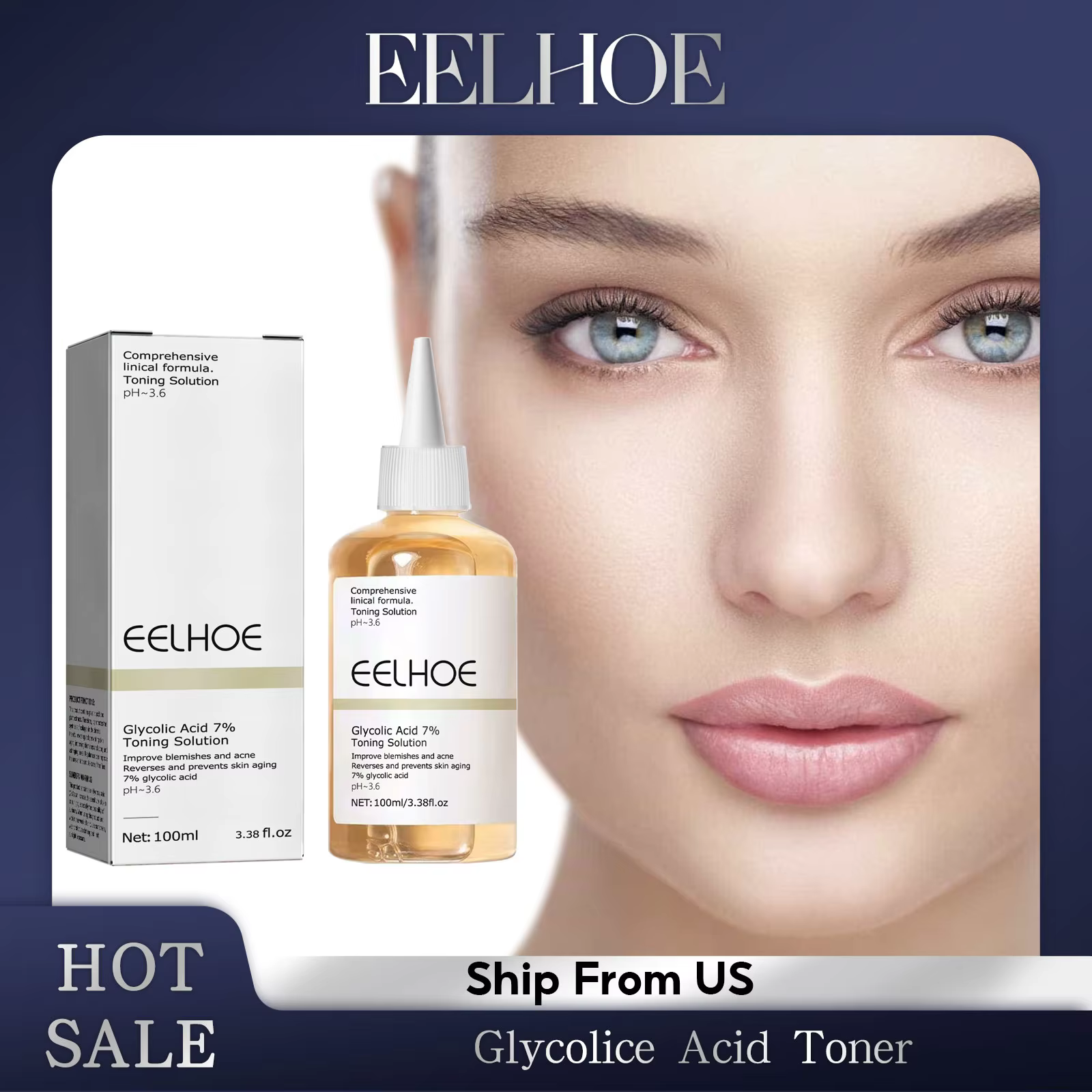 EELHOE Glycolice Acid Toner 7% Toning Solution Face Essence Anti Acne Spots Improve Blemish Moisturize Smoothing Skin Care Toner