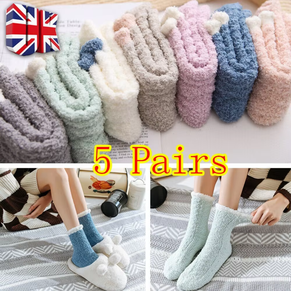 5Pairs Ladies Women XMAS Warm Soft Fluffy Bed Socks Lounge Slipper Fleece Sock