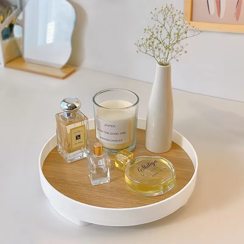 Nordic wood storage tray, home desktop knob, cosmetic perfume jewelry key plate, home decoration circular