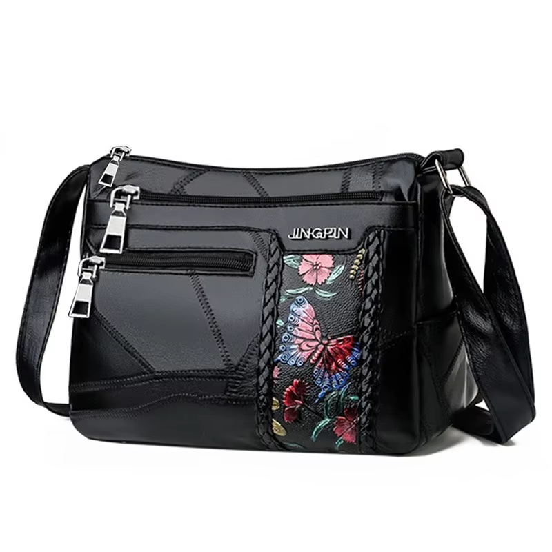 Women Messenger Bags Elegant Flower Print Female Shoulder Bags Vintage PU Leather Crossbody Handbags Multi Pocket Ladies Purse